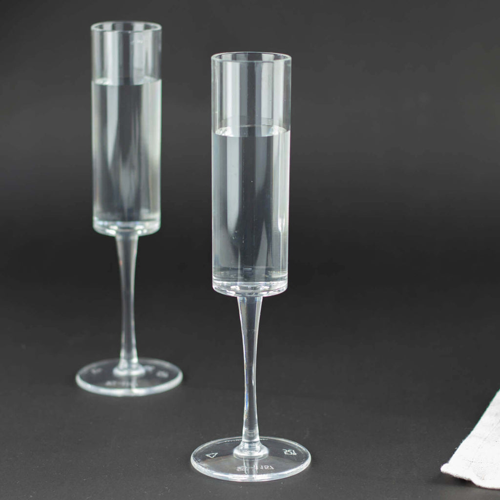 6 - Pack Plastic Wine Mimosa Goblets Clear Cylindrical Shape - Reusable Champagne Flute Glasses 9.5" Tall 6oz - Bell Racket Store