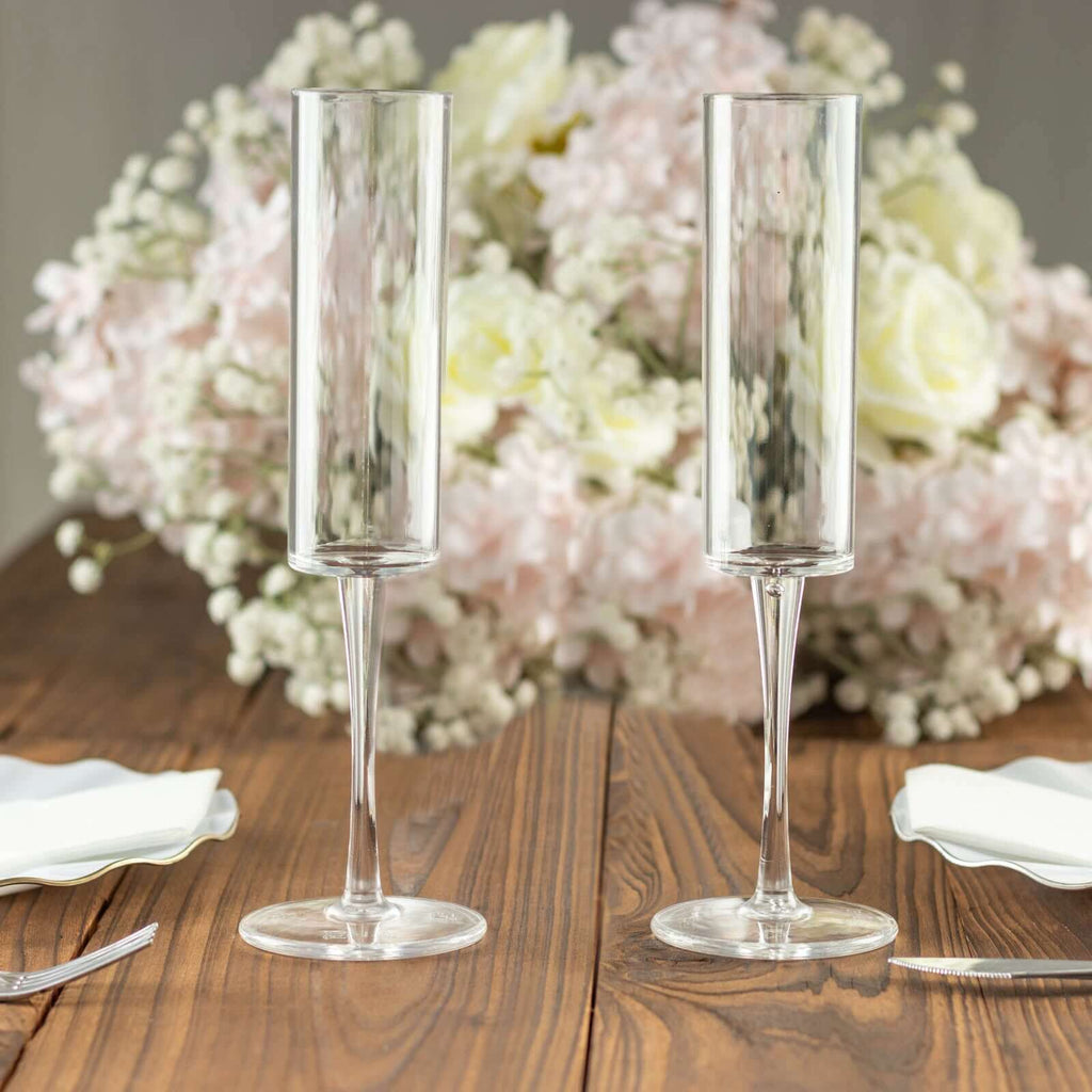 6 - Pack Plastic Wine Mimosa Goblets Clear Cylindrical Shape - Reusable Champagne Flute Glasses 9.5" Tall 6oz - Bell Racket Store