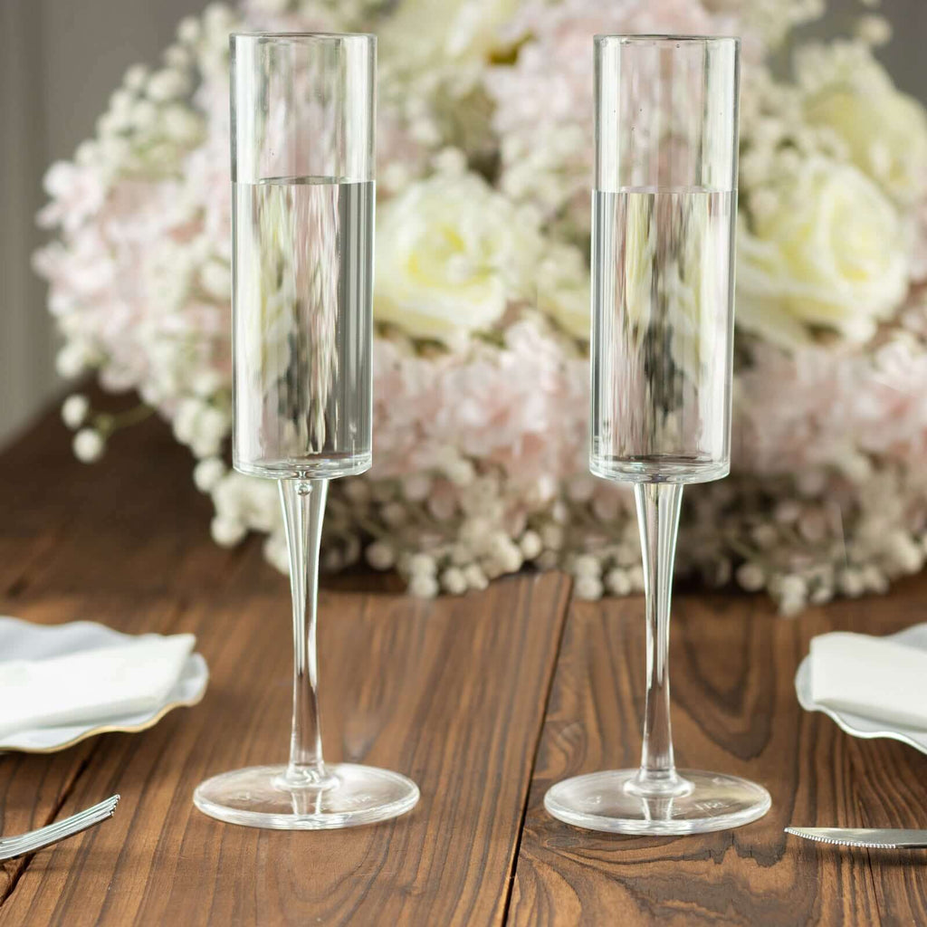 6 - Pack Plastic Wine Mimosa Goblets Clear Cylindrical Shape - Reusable Champagne Flute Glasses 9.5" Tall 6oz - Bell Racket Store