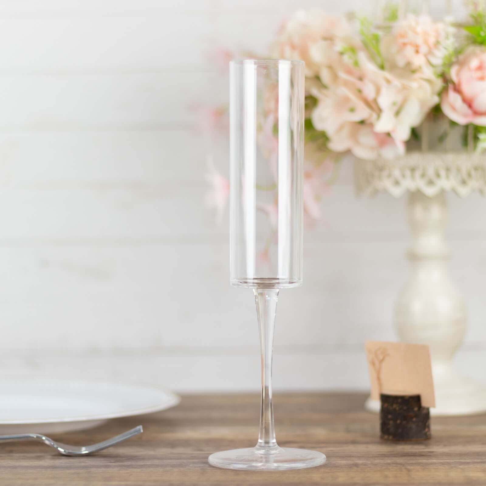 6 - Pack Plastic Wine Mimosa Goblets Clear Cylindrical Shape - Reusable Champagne Flute Glasses 9.5" Tall 6oz - Bell Racket Store