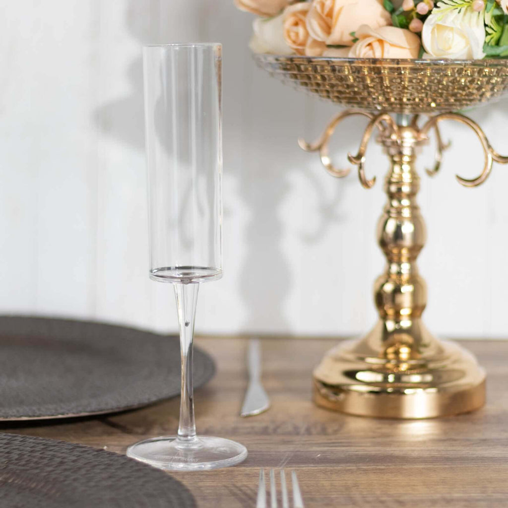 6 - Pack Plastic Wine Mimosa Goblets Clear Cylindrical Shape - Reusable Champagne Flute Glasses 9.5" Tall 6oz - Bell Racket Store