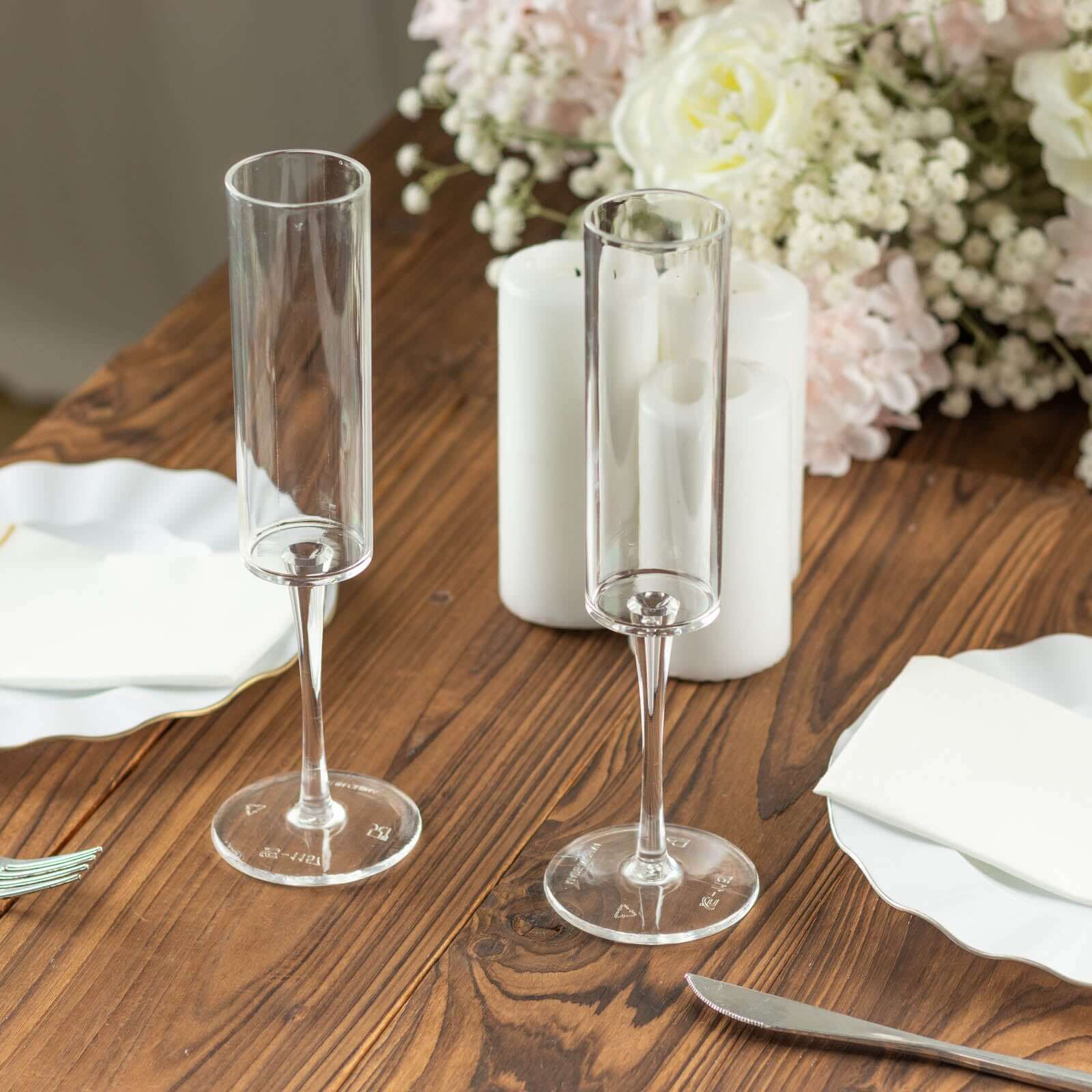 6 - Pack Plastic Wine Mimosa Goblets Clear Cylindrical Shape - Reusable Champagne Flute Glasses 9.5" Tall 6oz - Bell Racket Store