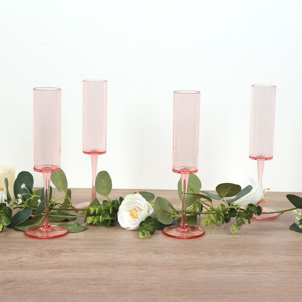 6 - Pack Plastic Wine Mimosa Goblets Transparent Blush Cylindrical Shape - Reusable Champagne Flute Glasses 9.5" Tall 6oz - Bell Racket Store
