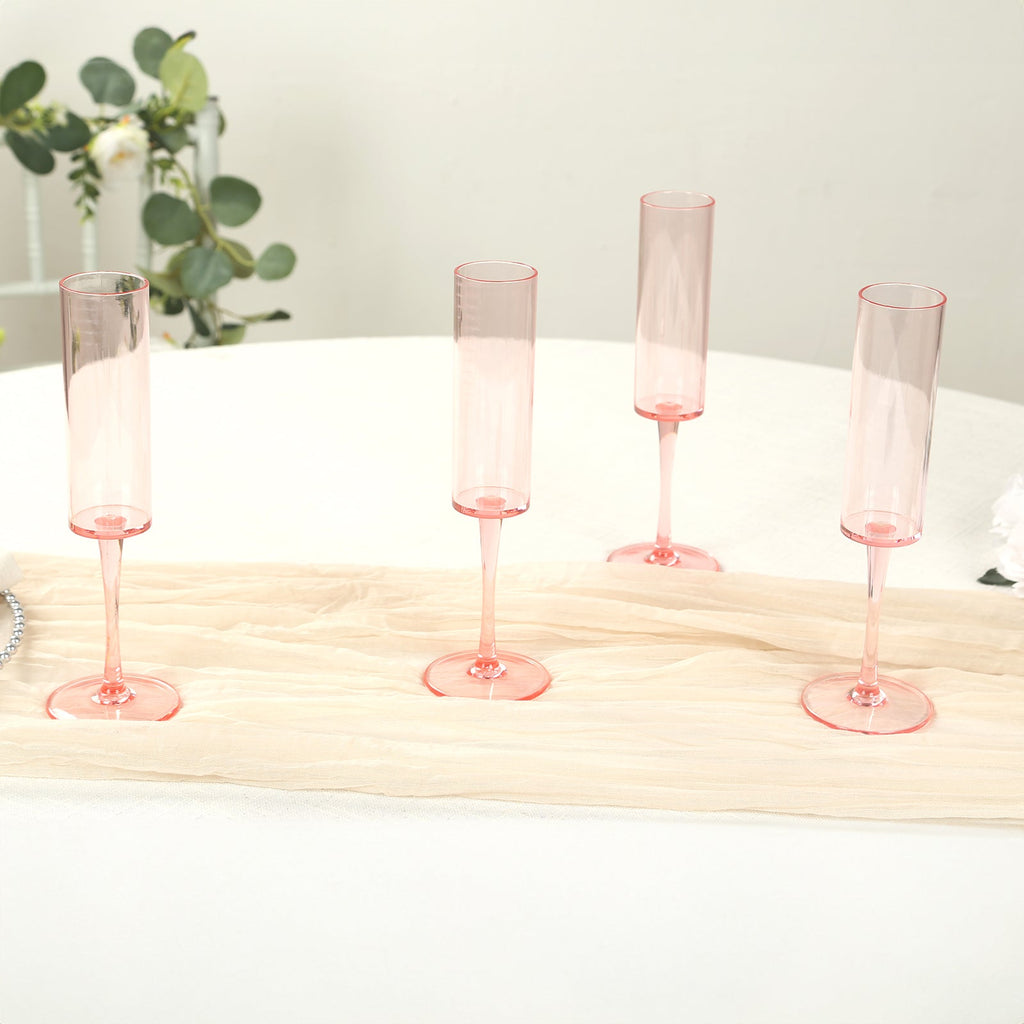 6 - Pack Plastic Wine Mimosa Goblets Transparent Blush Cylindrical Shape - Reusable Champagne Flute Glasses 9.5" Tall 6oz - Bell Racket Store