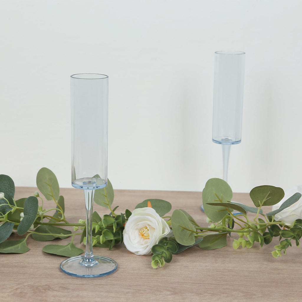 6 - Pack Plastic Wine Mimosa Goblets Transparent Dusty Blue Cylindrical Shape - Reusable Champagne Flute Glasses 9.5" Tall 6oz - Bell Racket Store