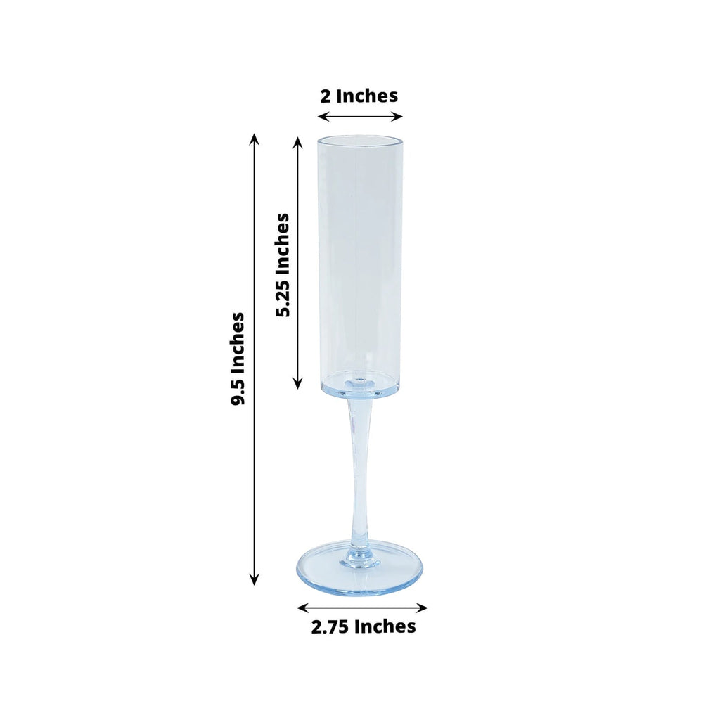 6 - Pack Plastic Wine Mimosa Goblets Transparent Dusty Blue Cylindrical Shape - Reusable Champagne Flute Glasses 9.5" Tall 6oz - Bell Racket Store