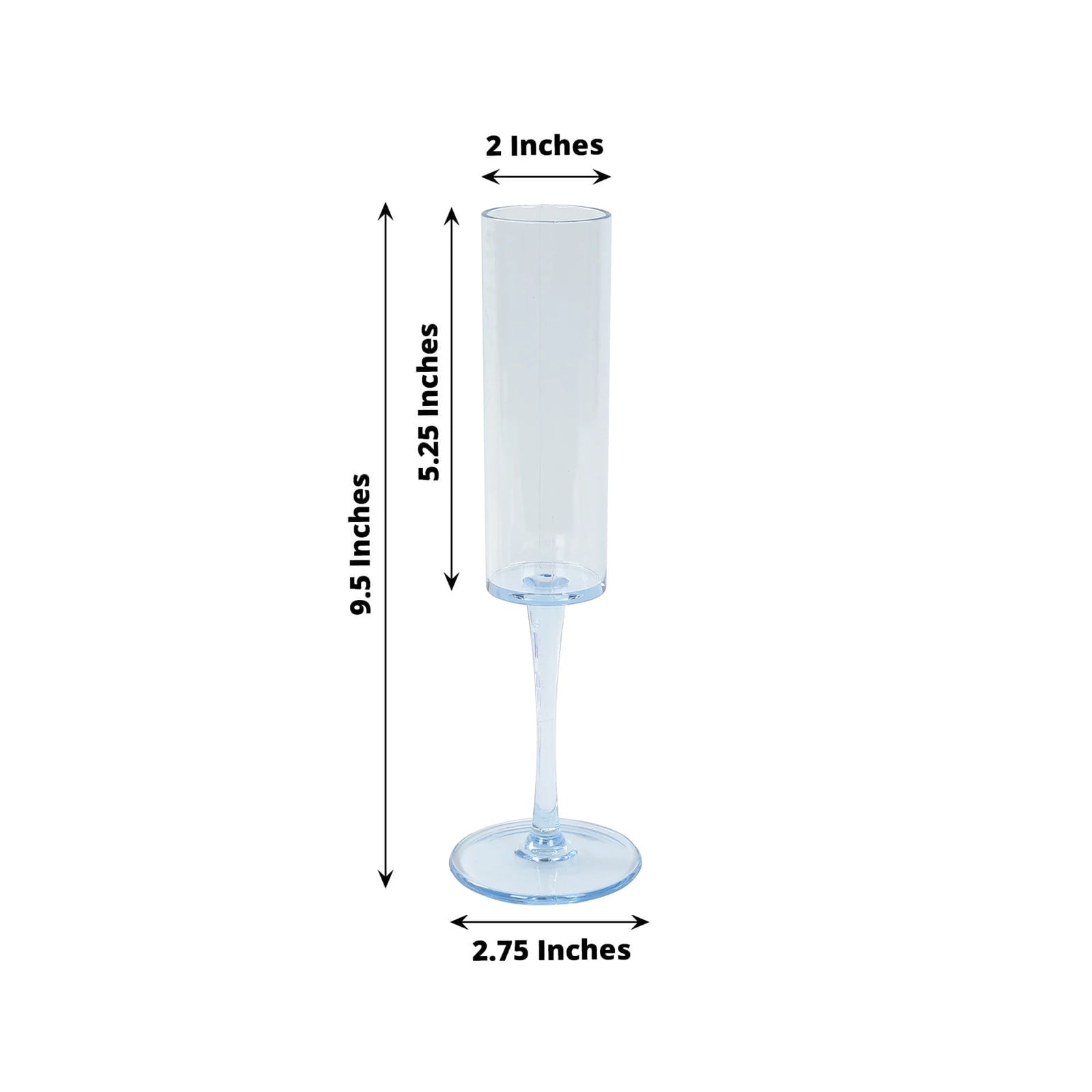 6 - Pack Plastic Wine Mimosa Goblets Transparent Dusty Blue Cylindrical Shape - Reusable Champagne Flute Glasses 9.5" Tall 6oz - Bell Racket Store