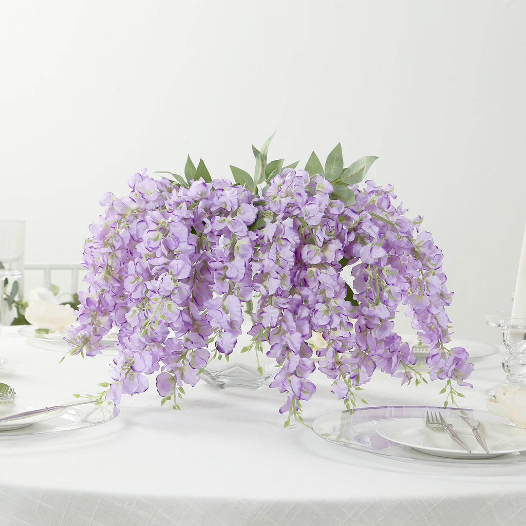 6 Pack Purple Silk Wisteria Vines Hanging Plants, Long Artificial Flowers Bushes - 4 Full Strands in 1 Bush - 21" - Bell Racket Store