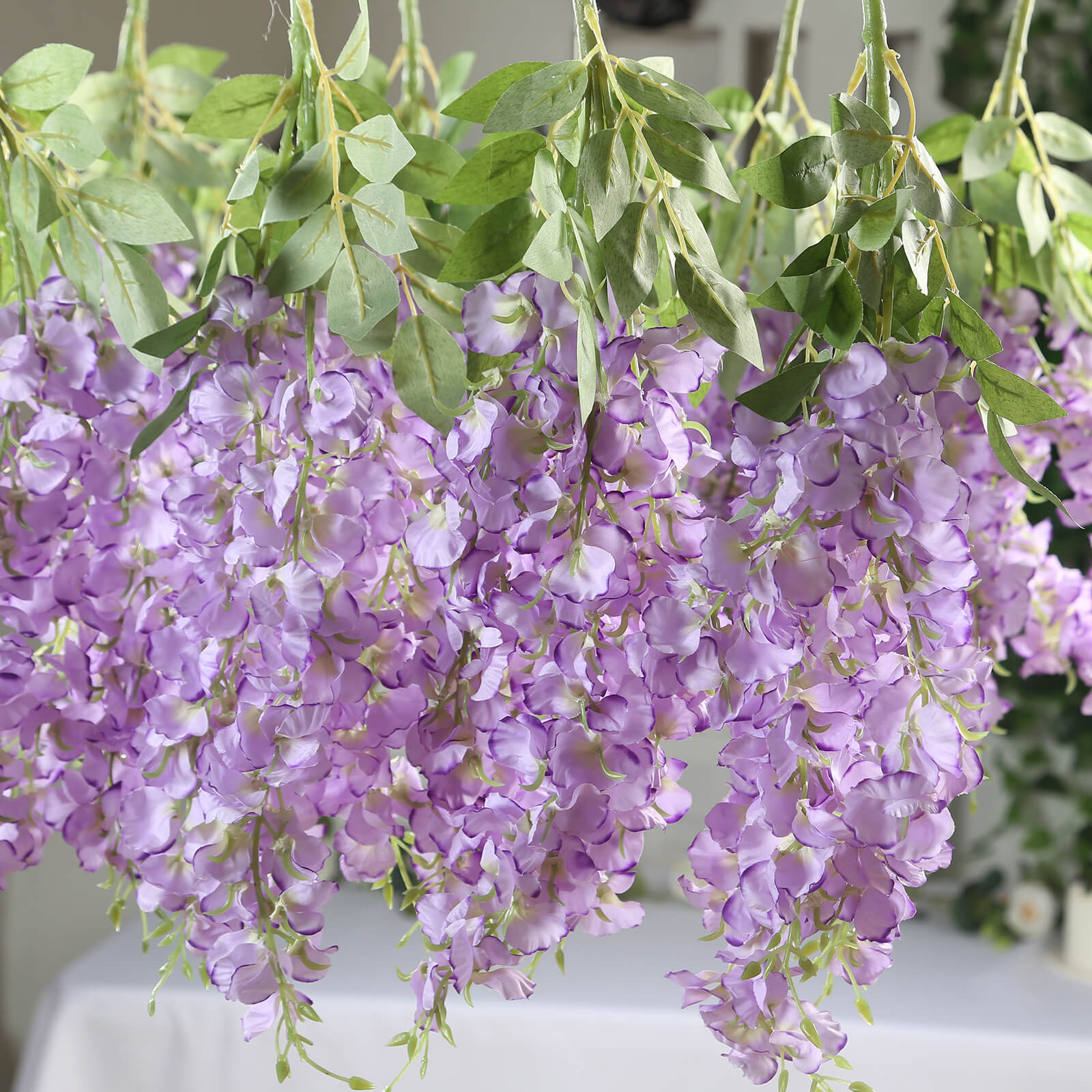 6 Pack Purple Silk Wisteria Vines Hanging Plants, Long Artificial Flowers Bushes - 4 Full Strands in 1 Bush - 21" - Bell Racket Store