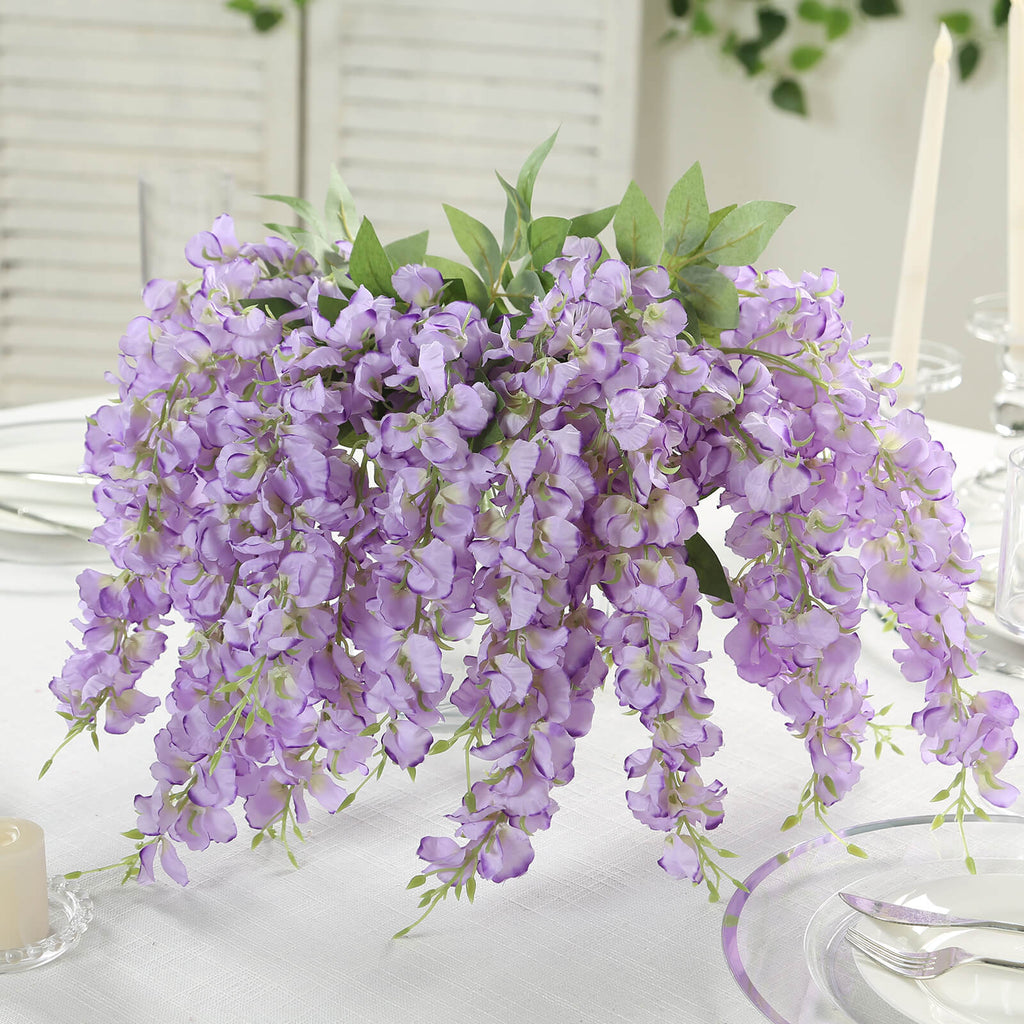 6 Pack Purple Silk Wisteria Vines Hanging Plants, Long Artificial Flowers Bushes - 4 Full Strands in 1 Bush - 21" - Bell Racket Store
