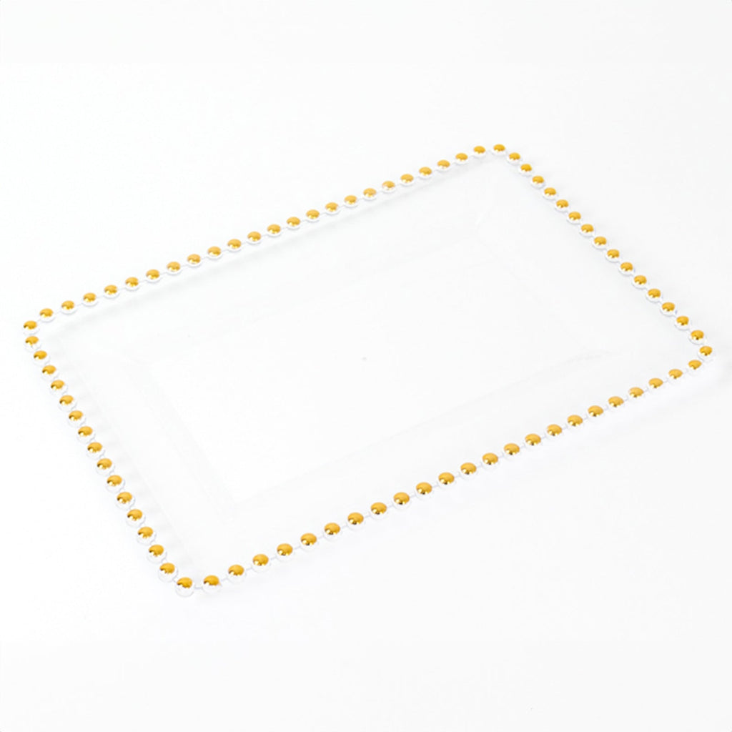 6 - Pack Rectangular Acrylic Serving Trays Clear with Gold Beaded Rim - Food and Dessert Platters 9"x13" - Bell Racket Store