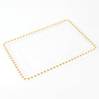 6 - Pack Rectangular Acrylic Serving Trays Clear with Gold Beaded Rim - Food and Dessert Platters 9"x13" - Bell Racket Store