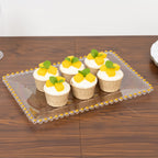 6 - Pack Rectangular Acrylic Serving Trays Clear with Gold Beaded Rim - Food and Dessert Platters 9"x13" - Bell Racket Store