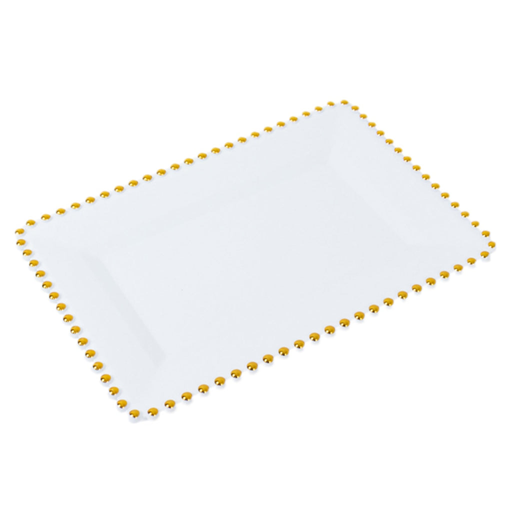 6 - Pack Rectangular Acrylic Serving Trays White with Gold Beaded Rim - Food and Dessert Platters 9"x13" - Bell Racket Store