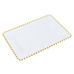 6 - Pack Rectangular Acrylic Serving Trays White with Gold Beaded Rim - Food and Dessert Platters 9"x13" - Bell Racket Store