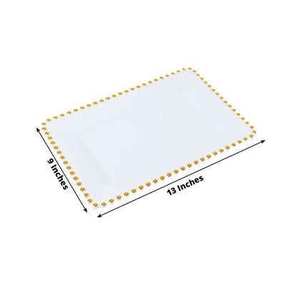 6 - Pack Rectangular Acrylic Serving Trays White with Gold Beaded Rim - Food and Dessert Platters 9"x13" - Bell Racket Store
