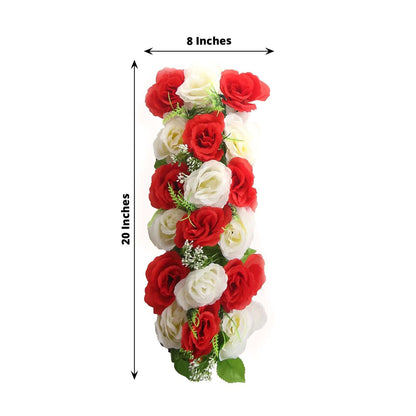 6 Pack Red Ivory Silk Rose Flower Panel Table Runner, Artificial Floral Arrangements Wedding Table Centerpiece - 20"x8" - Bell Racket Store