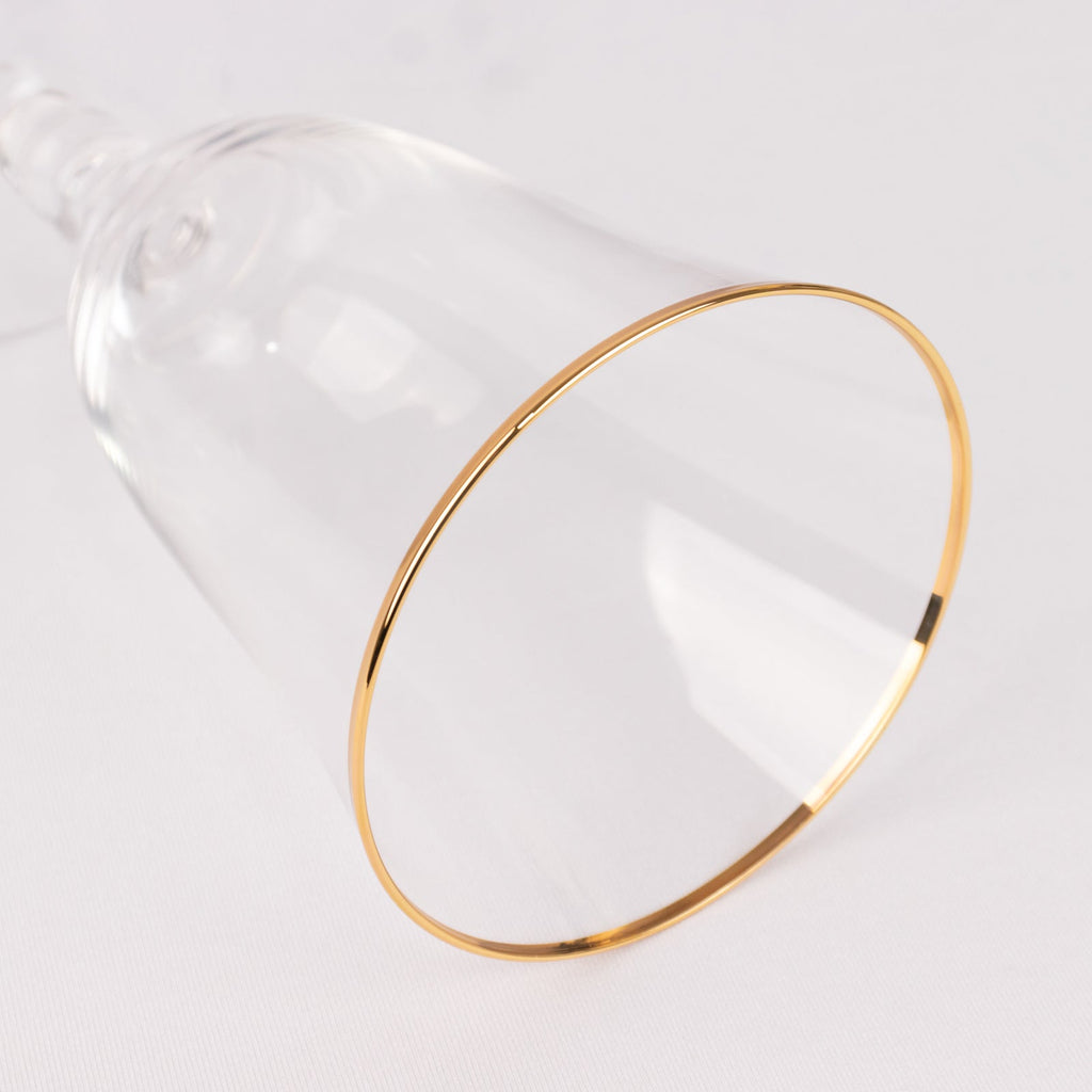 6 - Pack Red Wine Glasses Clear Gold Rimmed Design with Short Beaded Stem - Chic Crystal Goblets for Drinks & Events 16oz 7" - Bell Racket Store