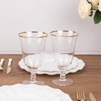 6 - Pack Red Wine Glasses Clear Gold Rimmed Design with Short Beaded Stem - Chic Crystal Goblets for Drinks & Events 16oz 7" - Bell Racket Store