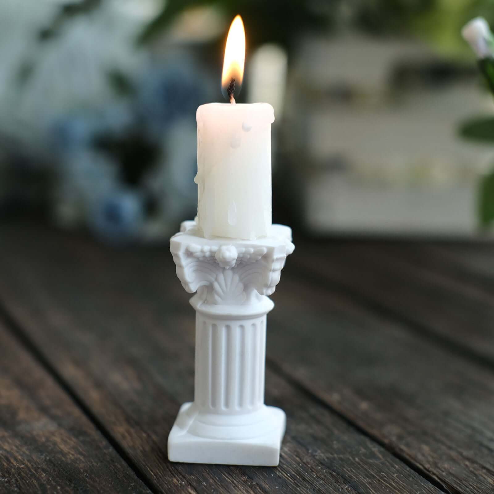 6 - Pack Resin Roman Column Pillar Pedestal Candle Holders, Greek Statue Antique White Stands Sturdy Decorative Design 2.5" - Bell Racket Store