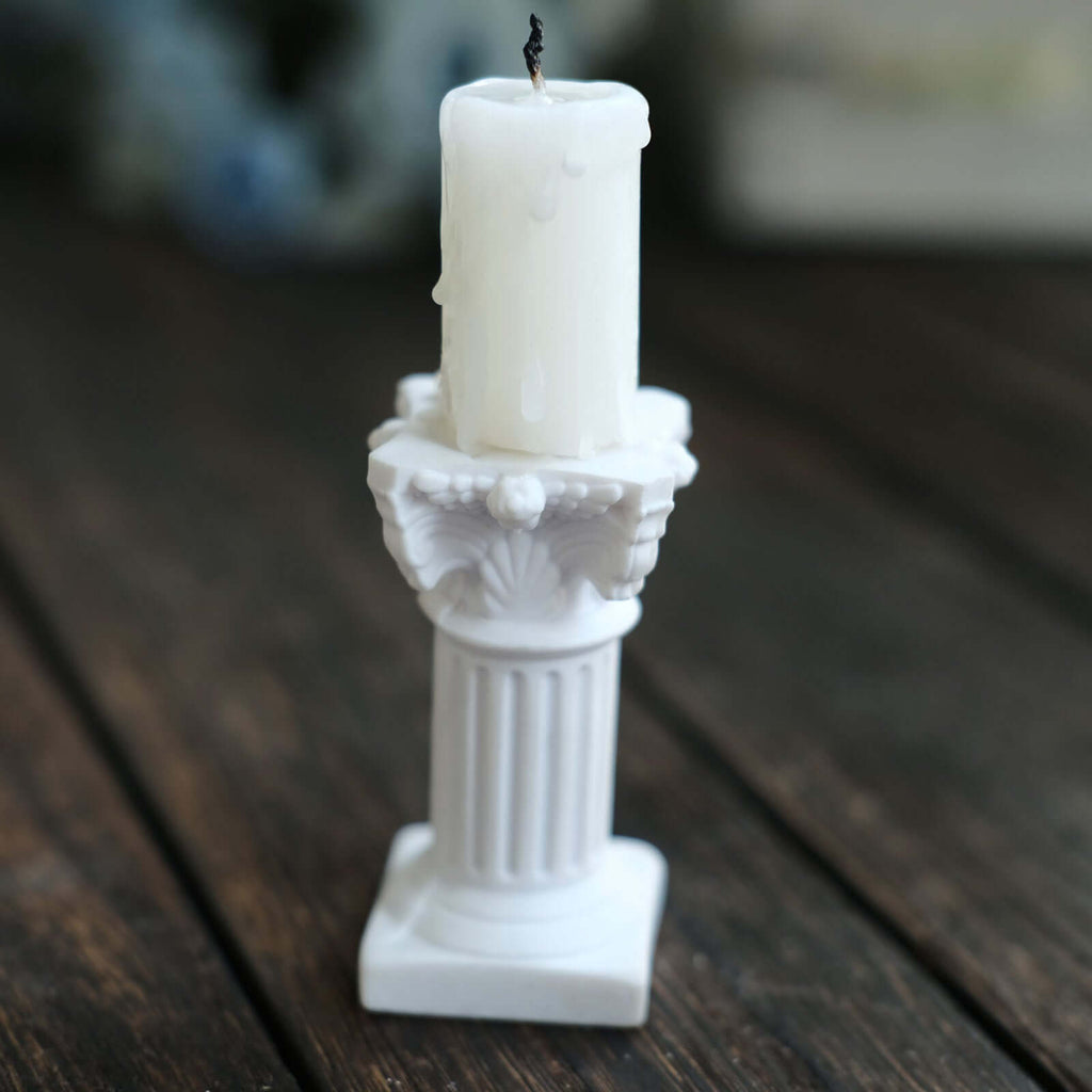 6 - Pack Resin Roman Column Pillar Pedestal Candle Holders, Greek Statue Antique White Stands Sturdy Decorative Design 2.5" - Bell Racket Store