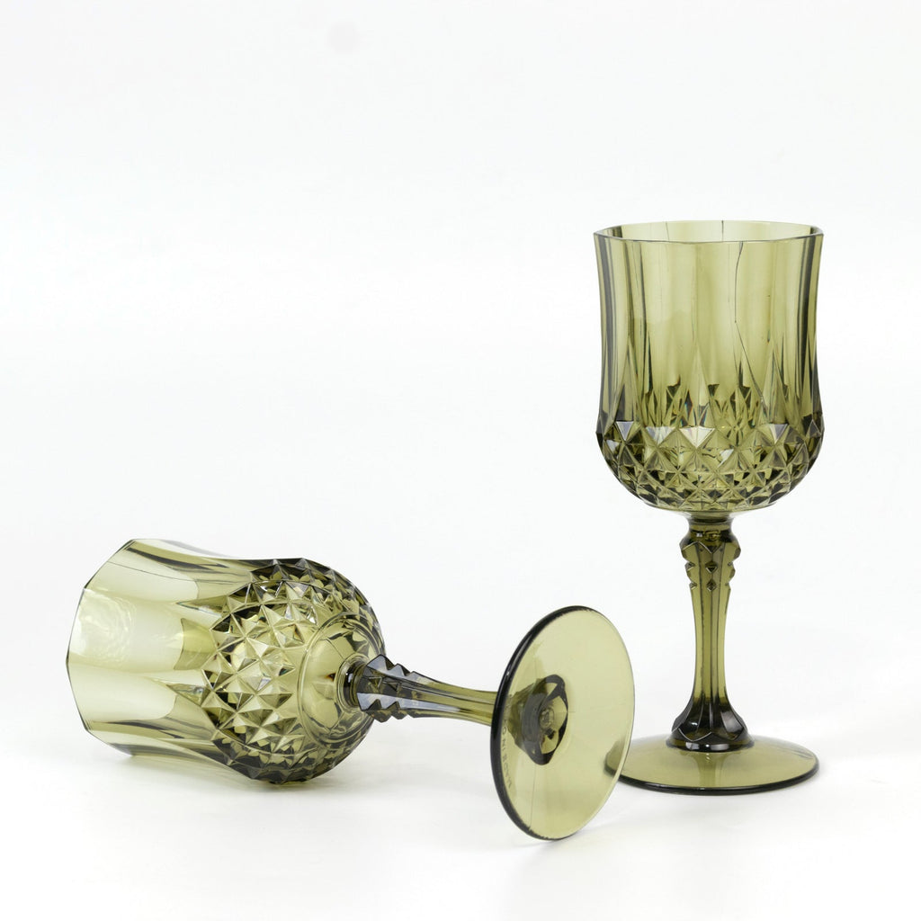 6 - Pack Reusable Plastic Cocktail Goblets 8oz, Dusty Sage Green Crystal Cut - Shatterproof Wine Glasses - Bell Racket Store