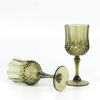 6 - Pack Reusable Plastic Cocktail Goblets 8oz, Dusty Sage Green Crystal Cut - Shatterproof Wine Glasses - Bell Racket Store