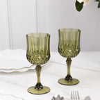 6 - Pack Reusable Plastic Cocktail Goblets 8oz, Dusty Sage Green Crystal Cut - Shatterproof Wine Glasses - Bell Racket Store