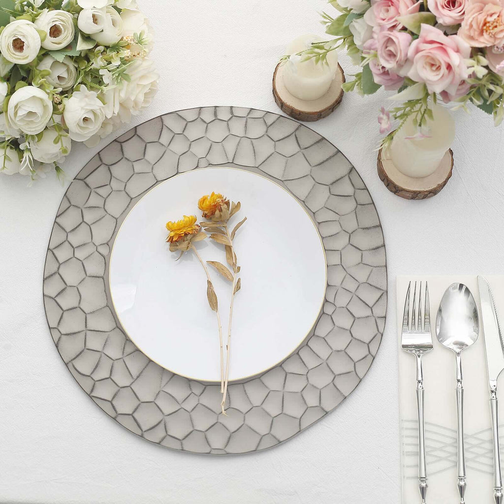 6 - Pack Round Charger Plates 13" in Gray with Hammered Rim, Matte Finish Modern Dinner Charger Tableware - Bell Racket Store