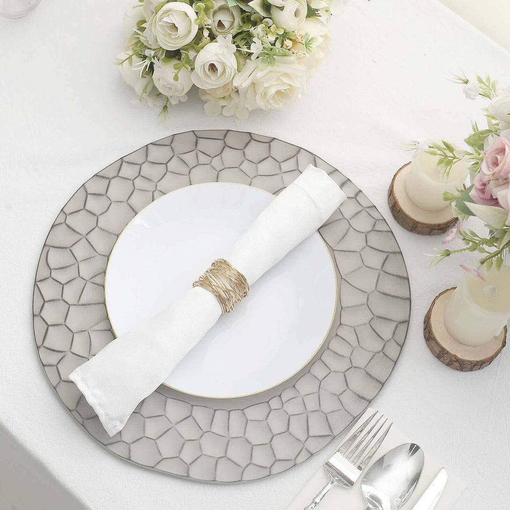 6 - Pack Round Charger Plates 13" in Gray with Hammered Rim, Matte Finish Modern Dinner Charger Tableware - Bell Racket Store