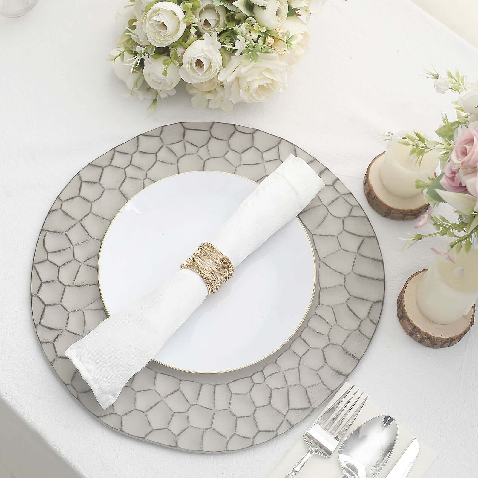 6 - Pack Round Charger Plates 13" in Gray with Hammered Rim, Matte Finish Modern Dinner Charger Tableware - Bell Racket Store