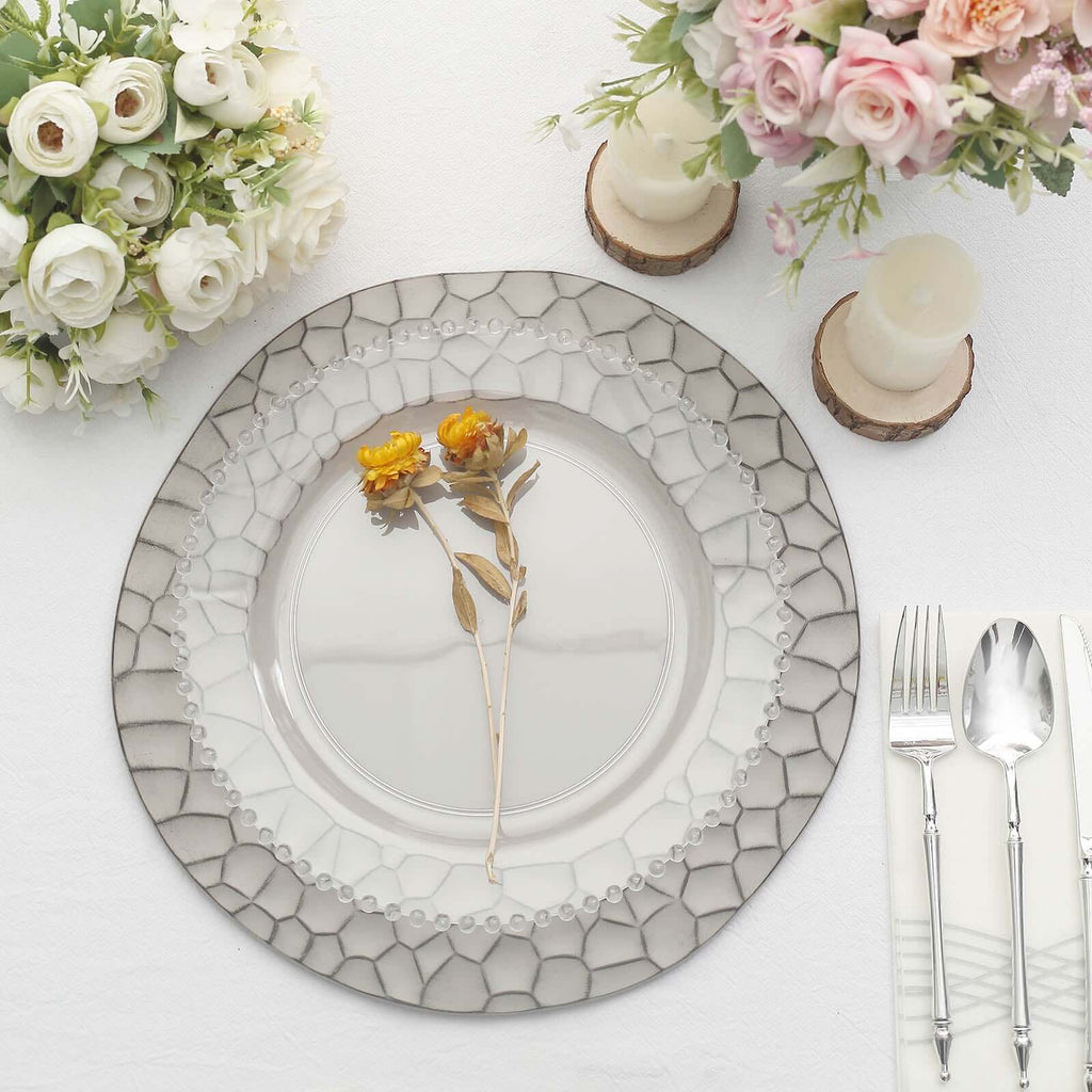 6 - Pack Round Charger Plates 13" in Gray with Hammered Rim, Matte Finish Modern Dinner Charger Tableware - Bell Racket Store