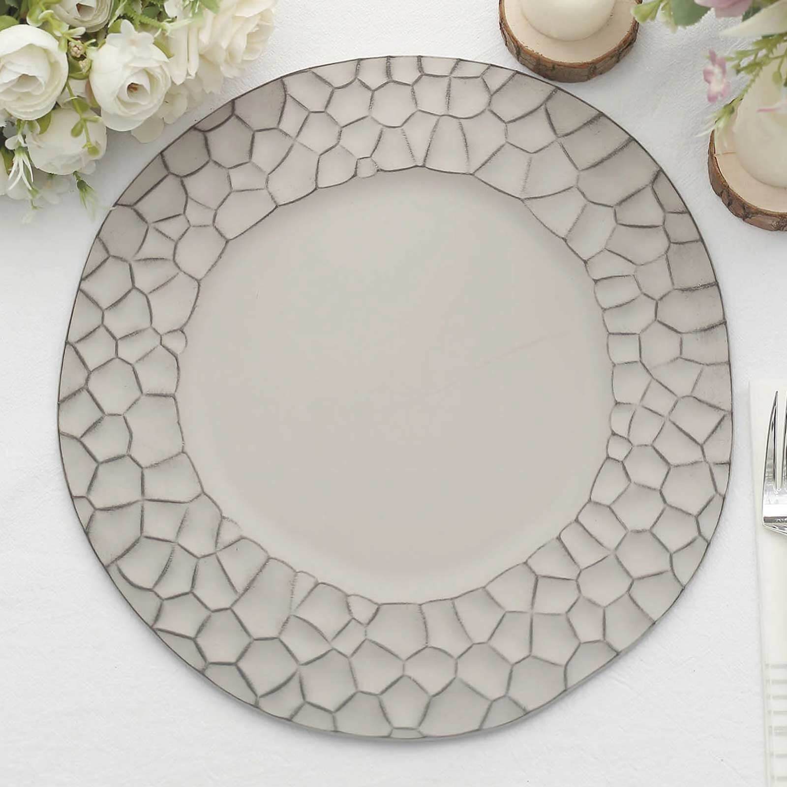6 - Pack Round Charger Plates 13" in Gray with Hammered Rim, Matte Finish Modern Dinner Charger Tableware - Bell Racket Store