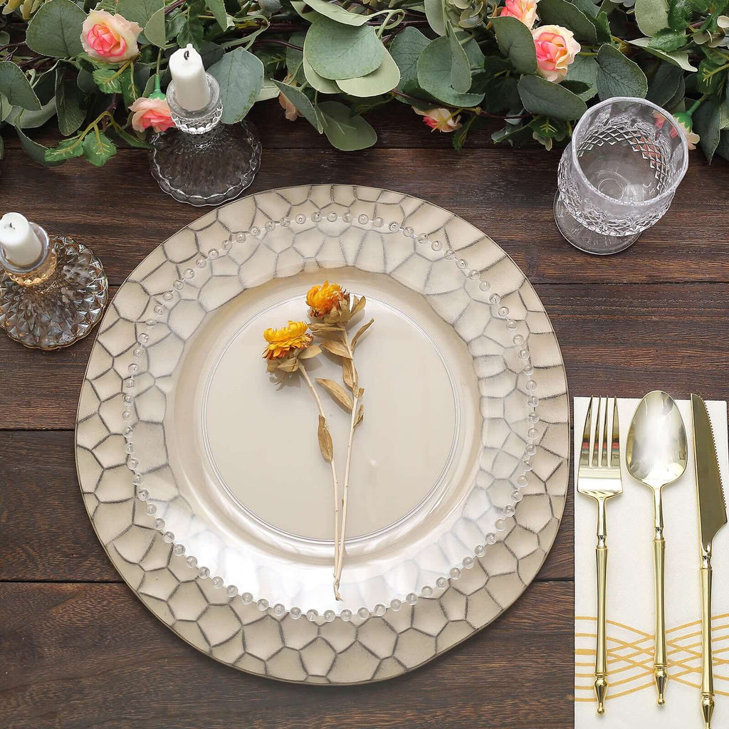 6 - Pack Round Charger Plates 13" in Taupe with Hammered Rim, Matte Finish Modern Dinner Charger Tableware - Bell Racket Store