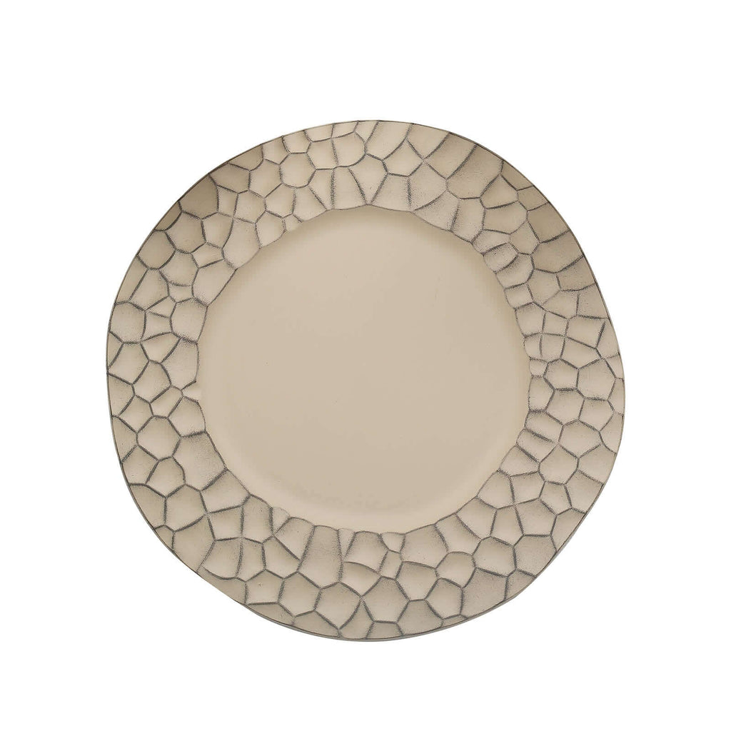 6 - Pack Round Charger Plates 13" in Taupe with Hammered Rim, Matte Finish Modern Dinner Charger Tableware - Bell Racket Store