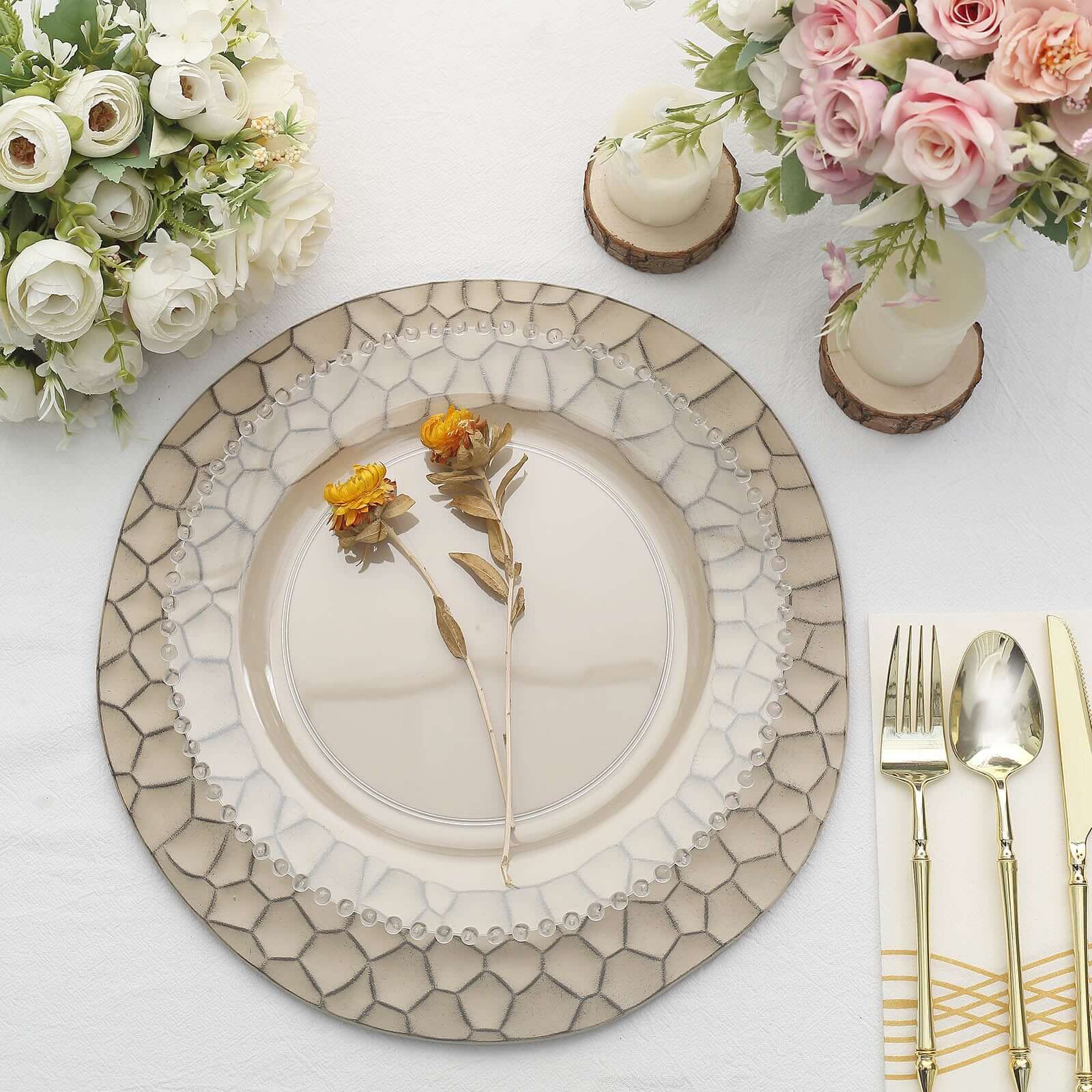 6 - Pack Round Charger Plates 13" in Taupe with Hammered Rim, Matte Finish Modern Dinner Charger Tableware - Bell Racket Store