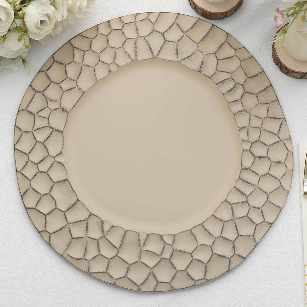 6 - Pack Round Charger Plates 13" in Taupe with Hammered Rim, Matte Finish Modern Dinner Charger Tableware - Bell Racket Store