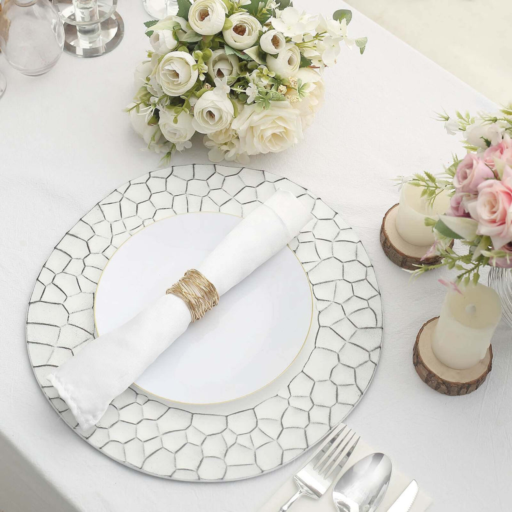 6 - Pack Round Charger Plates 13" in White with Hammered Rim, Matte Finish Modern Dinner Charger Tableware - Bell Racket Store