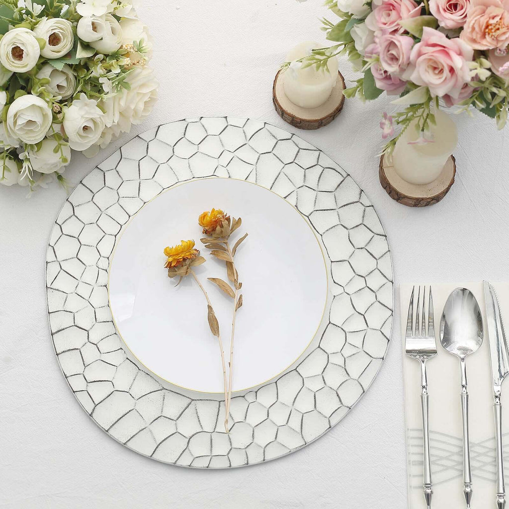 6 - Pack Round Charger Plates 13" in White with Hammered Rim, Matte Finish Modern Dinner Charger Tableware - Bell Racket Store