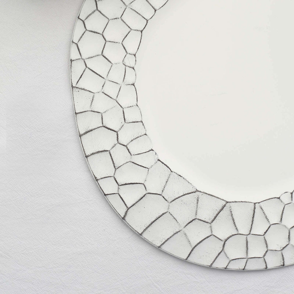 6 - Pack Round Charger Plates 13" in White with Hammered Rim, Matte Finish Modern Dinner Charger Tableware - Bell Racket Store