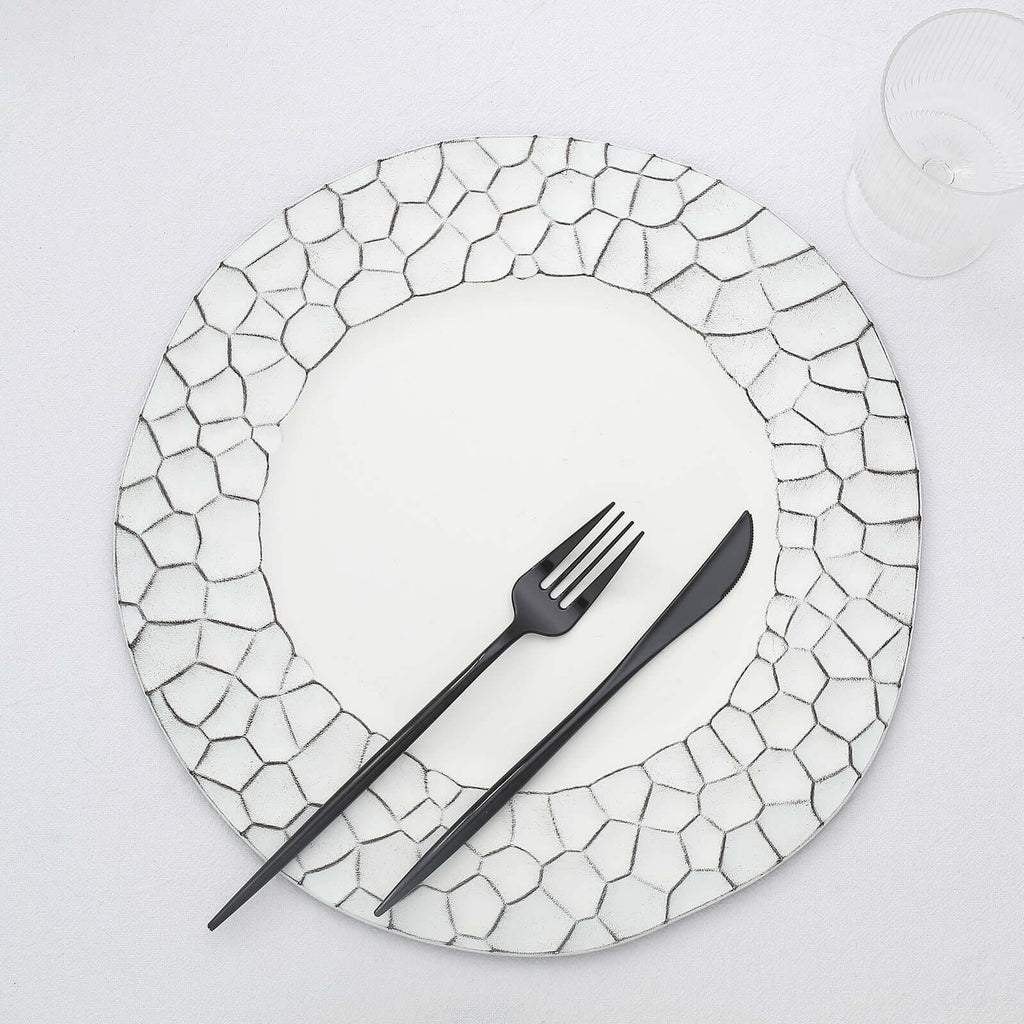 6 - Pack Round Charger Plates 13" in White with Hammered Rim, Matte Finish Modern Dinner Charger Tableware - Bell Racket Store