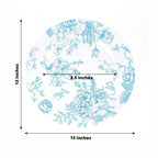 6 Pack Round Floral Acrylic Charger Plates in French Toile Pattern, 13" Clear Light Blue Dinner Charger Event Tabletop Decor - Bell Racket Store