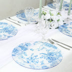 6 Pack Round Floral Acrylic Charger Plates in French Toile Pattern, 13" Clear Light Blue Dinner Charger Event Tabletop Decor - Bell Racket Store