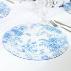 6 Pack Round Floral Acrylic Charger Plates in French Toile Pattern, 13" Clear Light Blue Dinner Charger Event Tabletop Decor - Bell Racket Store