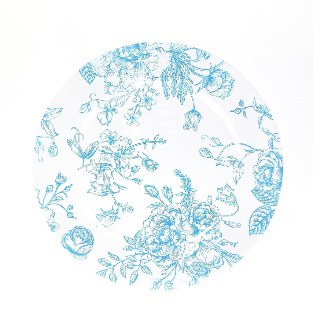 6 Pack Round Floral Acrylic Charger Plates in French Toile Pattern, 13" Clear Light Blue Dinner Charger Event Tabletop Decor - Bell Racket Store