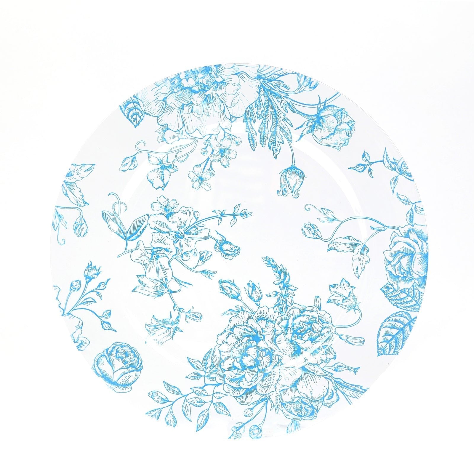 6 Pack Round Floral Acrylic Charger Plates in French Toile Pattern, 13" Clear Light Blue Dinner Charger Event Tabletop Decor - Bell Racket Store