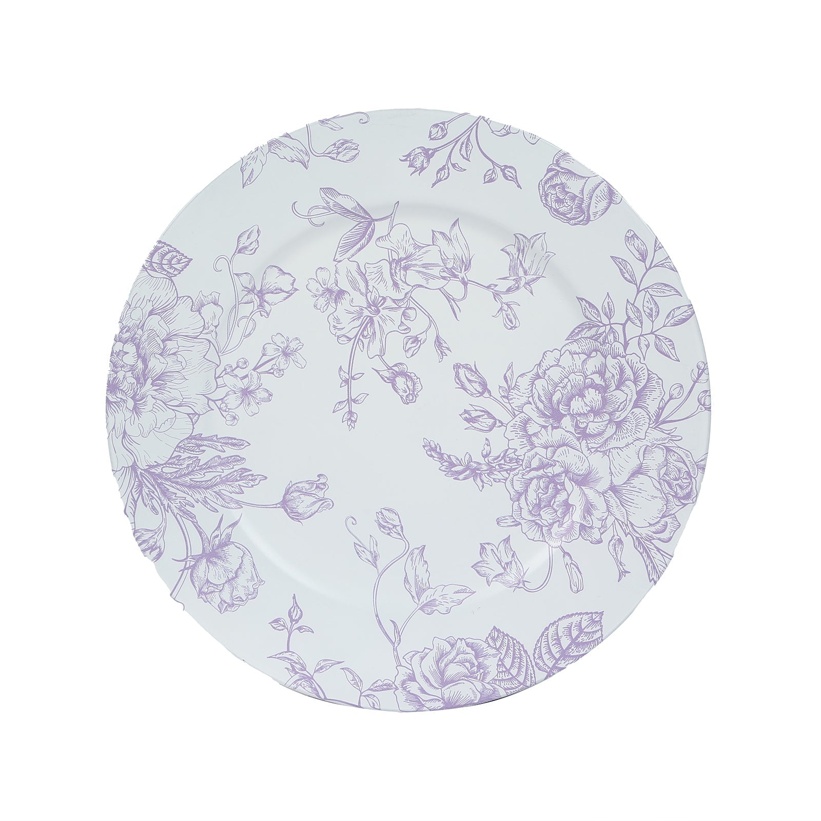 6 Pack Round Floral Acrylic Charger Plates in French Toile Pattern, 13" Matte Lavender and White Dinner Charger Event Tabletop Decor - Bell Racket Store