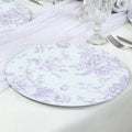 6 Pack Round Floral Acrylic Charger Plates in French Toile Pattern, 13" Matte Lavender and White Dinner Charger Event Tabletop Decor - Bell Racket Store