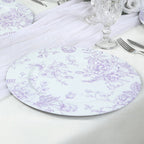 6 Pack Round Floral Acrylic Charger Plates in French Toile Pattern, 13" Matte Lavender and White Dinner Charger Event Tabletop Decor - Bell Racket Store
