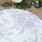 6 Pack Round Floral Acrylic Charger Plates in French Toile Pattern, 13" Matte Lavender and White Dinner Charger Event Tabletop Decor - Bell Racket Store